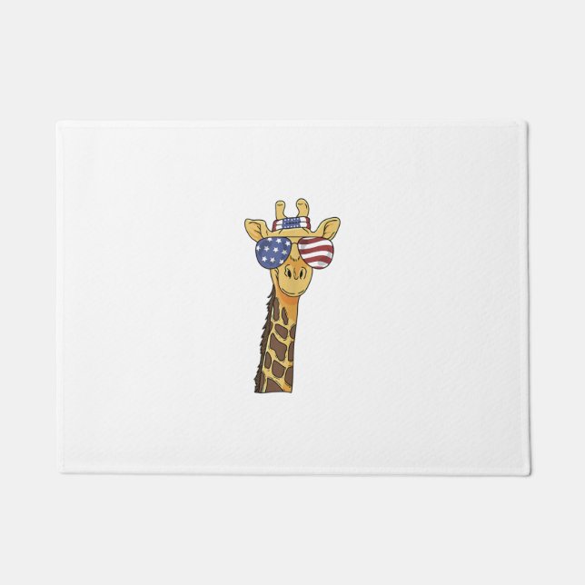 Funny July 4th US Flag Patriotic Giraffe  Doormat (Front)