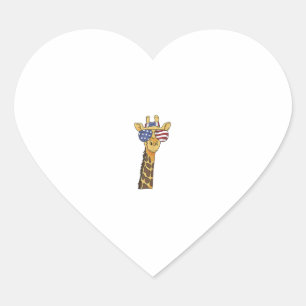 Funny July 4th US Flag Patriotic Giraffe Heart Sticker