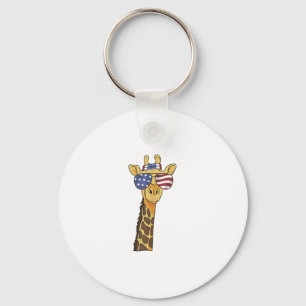 Funny July 4th US Flag Patriotic Giraffe Keychain