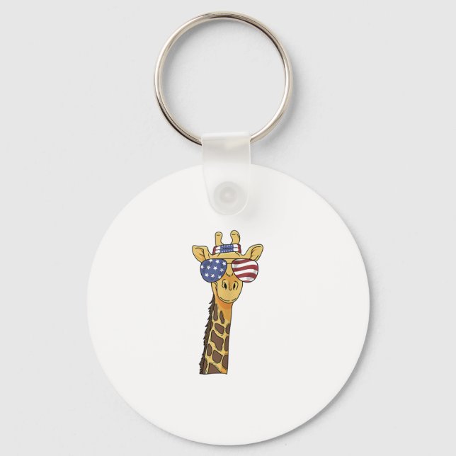 Funny July 4th US Flag Patriotic Giraffe  Keychain (Front)