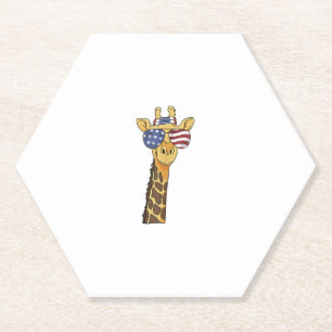 Funny July 4th US Flag Patriotic Giraffe Paper Coaster