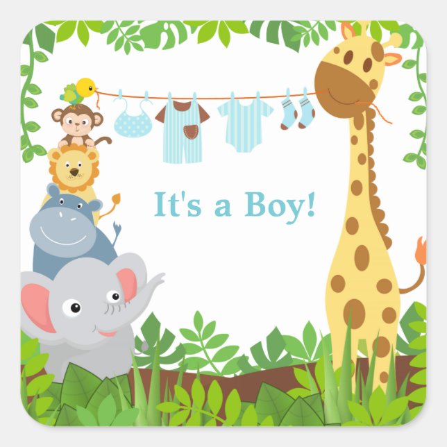 Funny Jungle Animals Announcements Sticker (Front)