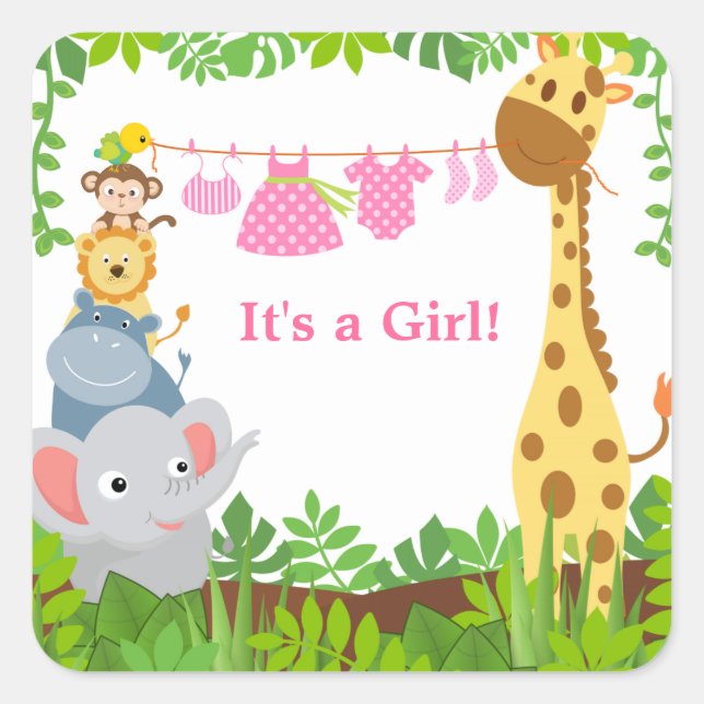 Funny Jungle Animals Announcements Sticker (Front)