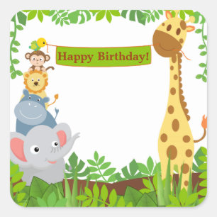 Funny Jungle Animals Happy Birthday Sticker