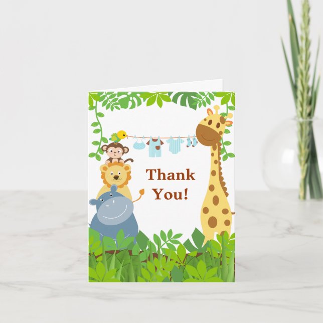 Funny Jungle Animals Thank You Card (Front)