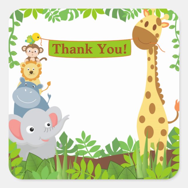 Funny Jungle Animals Thank You Sticker (Front)