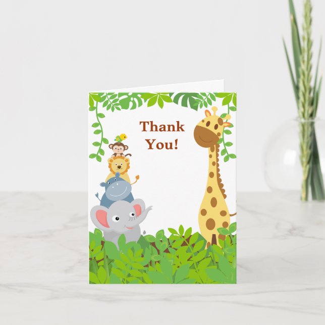 Funny Jungle Baby Animaux Carte de remerciements (Devant)