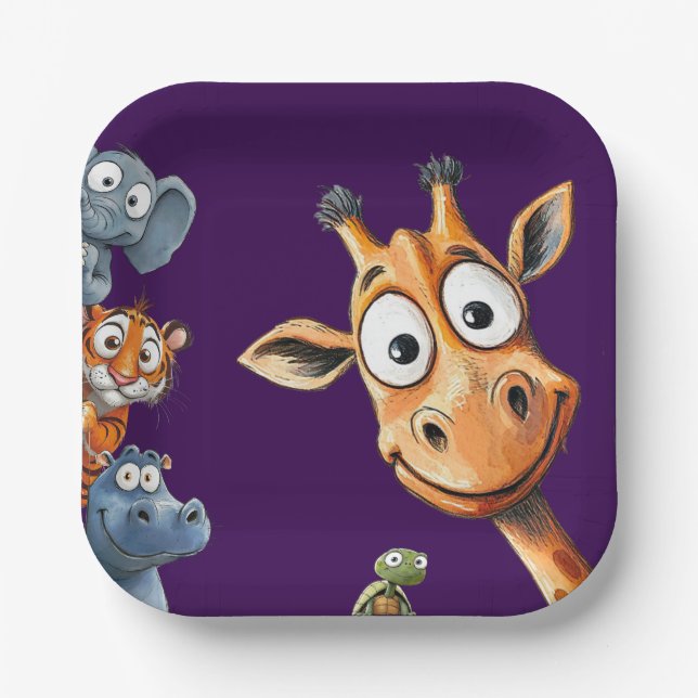 Funny Jungle Critters Birthday Celebration Paper  Paper Plate (Front)