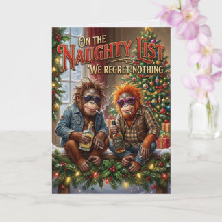 Funny Jungle Monkeys Christmas Naughty List Card