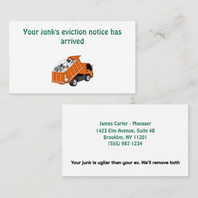 Funny Junk Removal Eviction Notice Business Card (Front/Back)