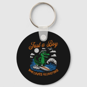 Funny Just A Boy Who Loves Alligators Surfing Alli Keychain