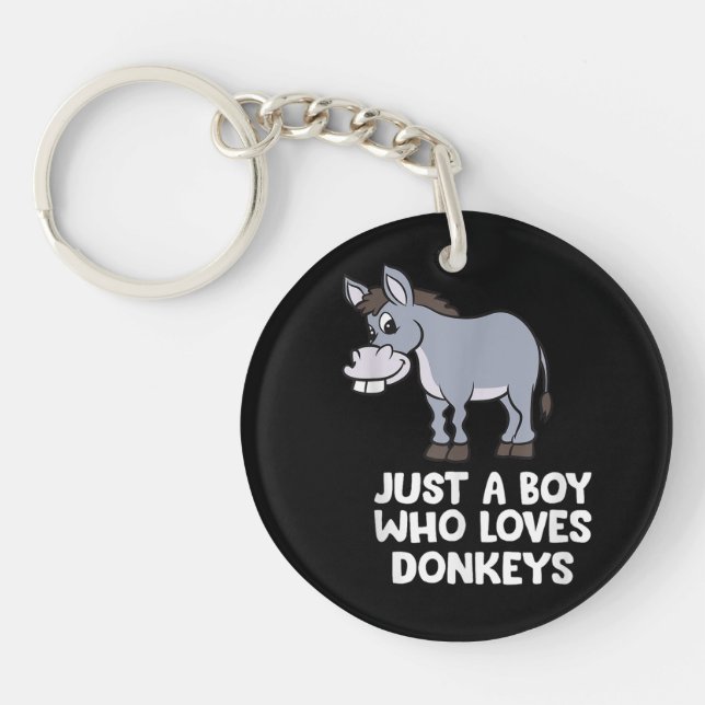 funny Just a Boy Who Loves Donkeys Keychain (Front)