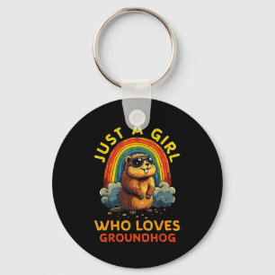 Funny Just A Girl Who Loves Groundhogs Happy Groun Keychain