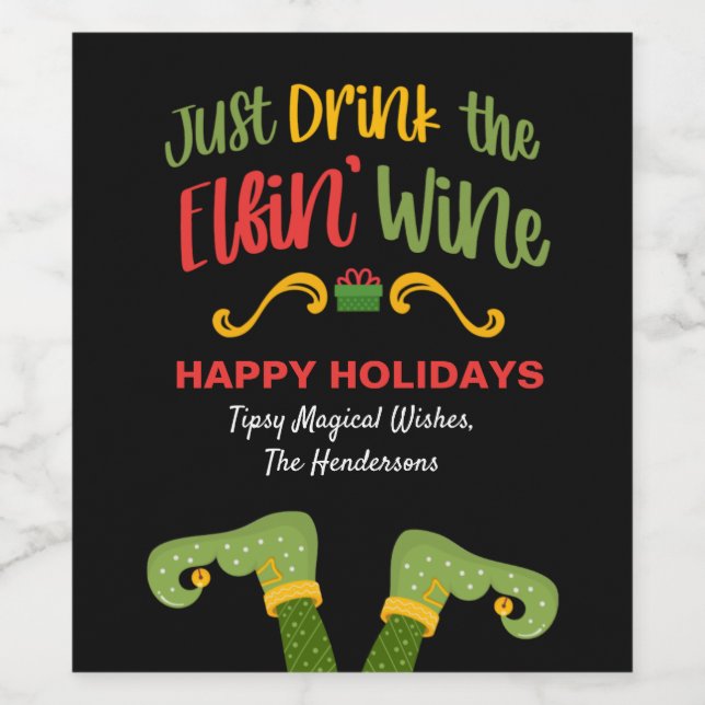 Funny Just Drink The Elfin Wine Christmas Label (Single Label)