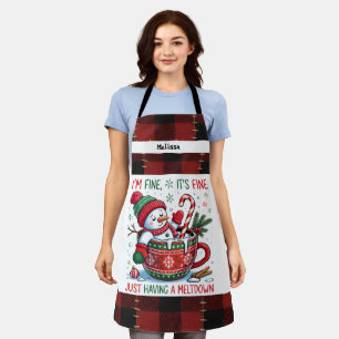 Funny Just having a Meltdown Snowman Christmas  Apron