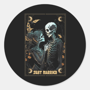 Funny Just Married Husband Wife Skeleton Bachelore Classic Round Sticker