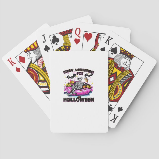 Funny Just Waiting For Halloween Skeleton Spooky V Playing Cards (Back)