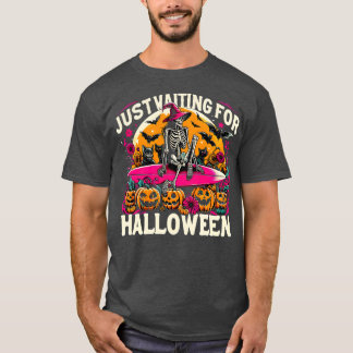 Funny Just Waiting For Halloween Skeleton Spooky V T-Shirt