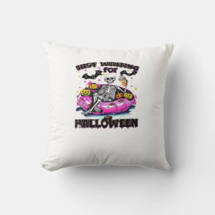 Funny Just Waiting For Halloween Skeleton Spooky V Throw Pillow