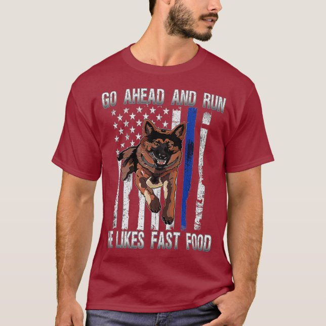 Funny K 9 Police Handler Gift Thin Blue Line Dog T-Shirt (Front)