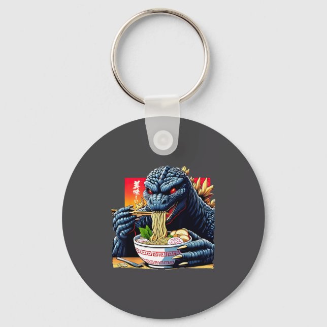 Funny Kaiju Eating Ramen Japanese Monster Lover Bi Keychain (Front)