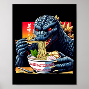 Funny Kaiju Eating Ramen Japanese Monster Lover Bi Poster