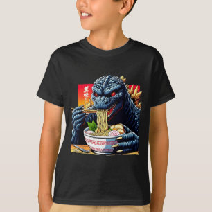 Funny Kaiju Eating Ramen Japanese Monster Lover Bi T-Shirt