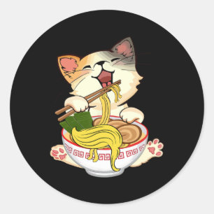Funny Kamala Anime Cat Eating Ramen Trump Noodles  Classic Round Sticker