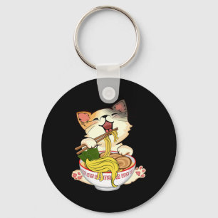 Funny Kamala Anime Cat Eating Ramen Trump Noodles  Keychain