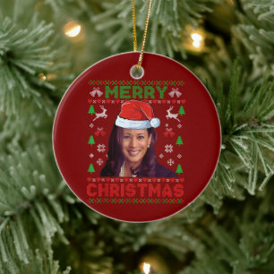 Funny Kamala Harris 2024 Merry Christmas Xmas Gift Ceramic Ornament