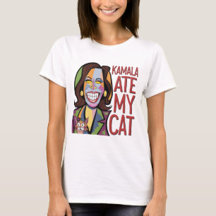 Funny Kamala Harris and Scared Cat Satire T-Shirt