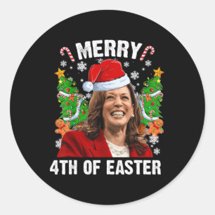 Funny Kamala Harris Christmas Santa Hat Merry 4th  Classic Round Sticker
