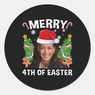 Funny Kamala Harris Christmas Santa Hat Merry 4th Classic Round Sticker