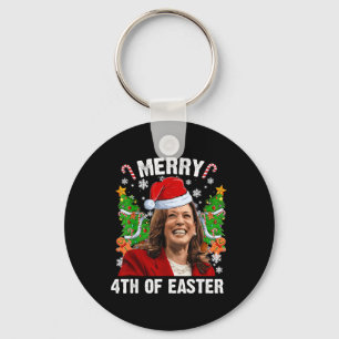 Funny Kamala Harris Christmas Santa Hat Merry 4th Keychain