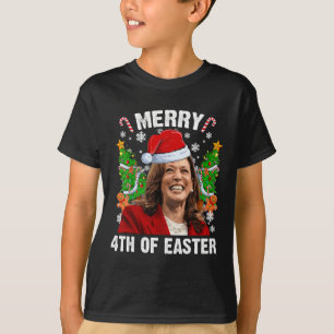 Funny Kamala Harris Christmas Santa Hat Merry 4th  T-Shirt