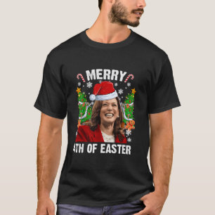 Funny Kamala Harris Christmas Santa Hat Merry 4th  T-Shirt