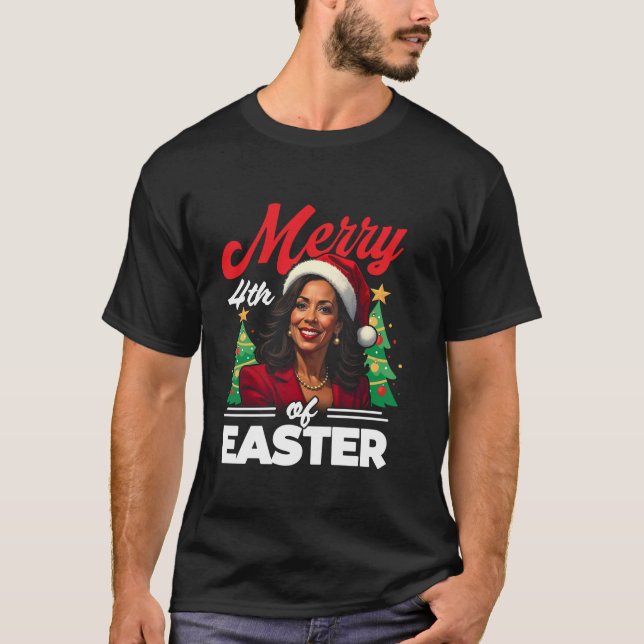Funny Kamala Harris Christmas Santa Hat Merry 4th  T-Shirt (Front)