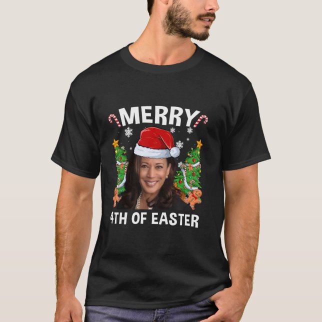 Funny Kamala Harris Christmas Santa Hat Merry 4th  T-Shirt (Front)