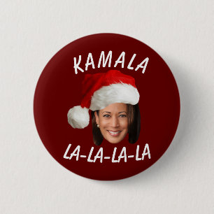 Funny Kamala Harris Face Santa Hat Christmas  2 Inch Round Button