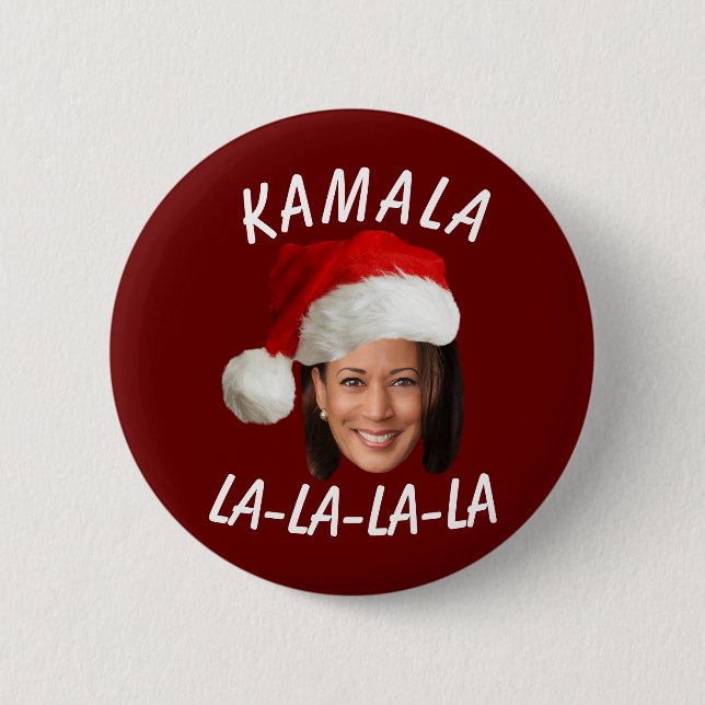 Funny Kamala Harris Face Santa Hat Christmas  2 Inch Round Button (Front)