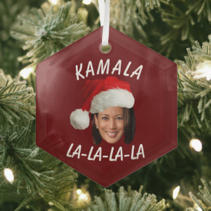 Funny Kamala Harris Face Santa Hat Christmas  Glass Ornament
