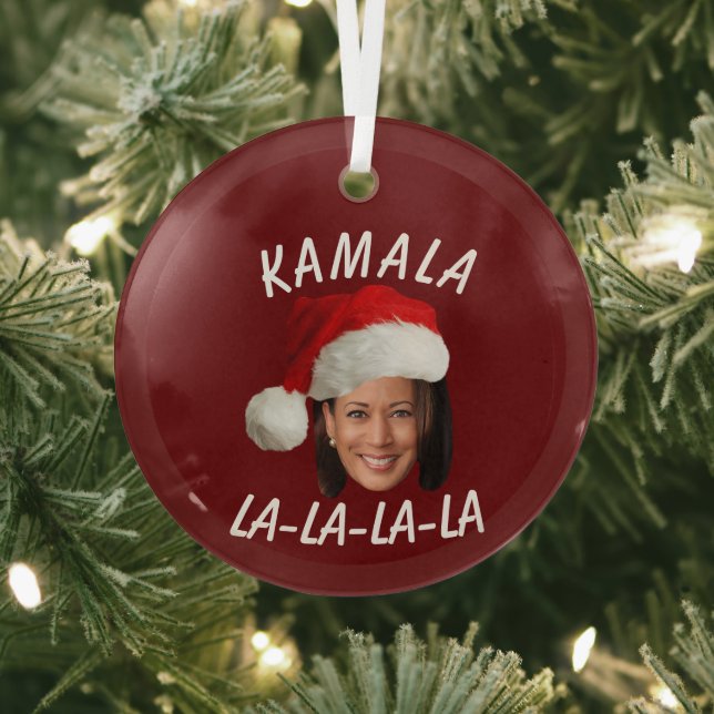 Funny Kamala Harris Face Santa Hat Christmas  Glass Ornament (Insitu)