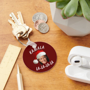 Funny Kamala Harris Face Santa Hat Christmas  Keychain