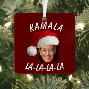 Funny Kamala Harris Face Santa Hat Christmas  Metal Ornament