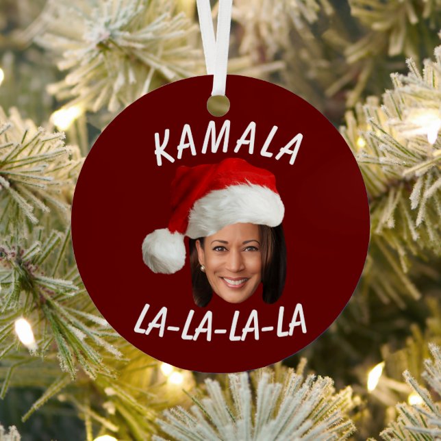 Funny Kamala Harris Face Santa Hat Christmas  Metal Ornament (Insitu)