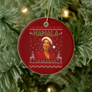 Funny Kamala Harris Santa Hat 2024 Christmas Ceramic Ornament