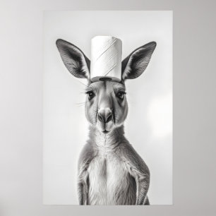 Funny Kangaroo Bathroom Art Print, Toilet Paper on Poster