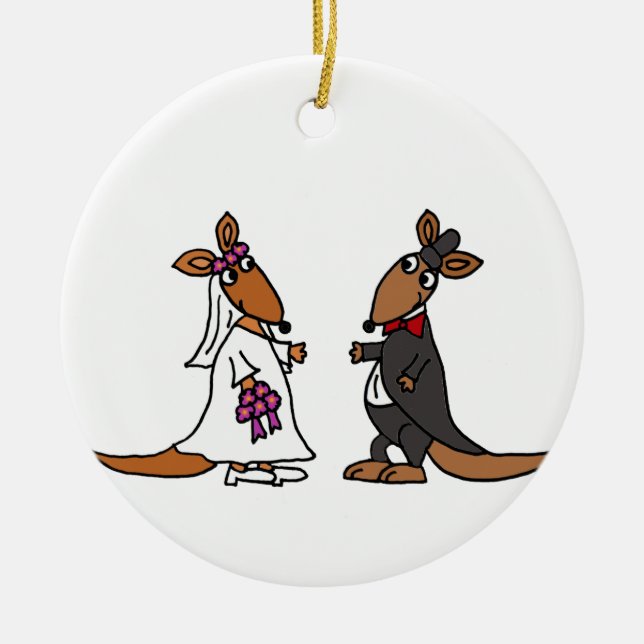Funny Kangaroo Bride and Groom Wedding Design Ceramic Ornament (Front)