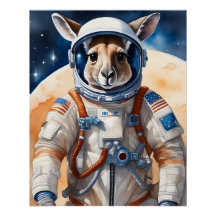 Funny Kangaroo in Astronaut Suit in Outer Space