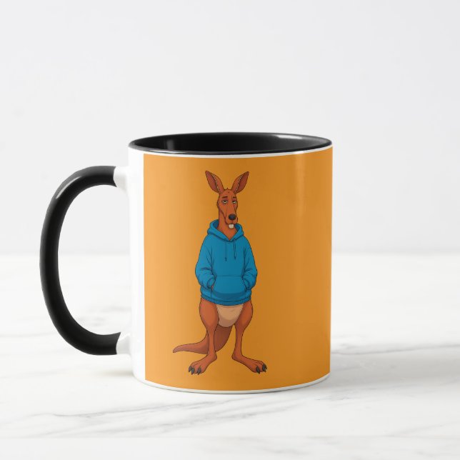 Funny Kangaroo in Blue Hoodie Coffee Mug  (Left)